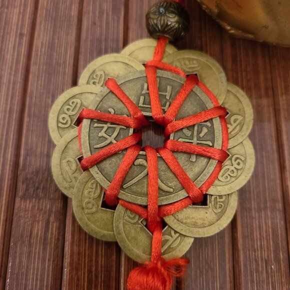 TWO Feng Shui Heavy Brass Hollow Gourds with Coins to Attract Wealth - Picture 11 of 14